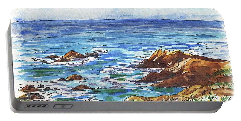 Monterey Shore Portable Battery Charger featuring the painting Pacific Ocean Shore Monterey by Irina Sztukowski