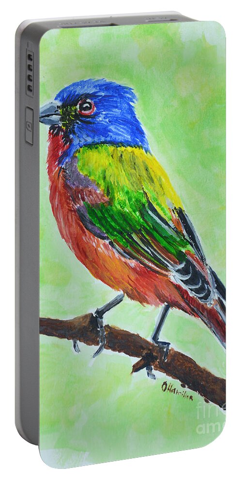 Painted Bunting Portable Battery Charger featuring the painting Painted Bunting by Olga Hamilton