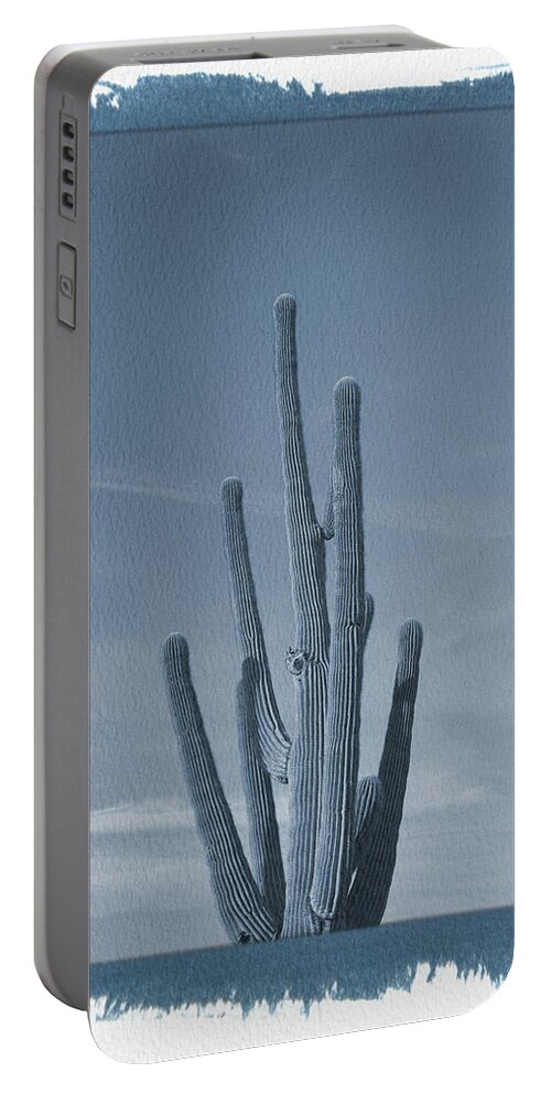 Saguaro Portable Battery Charger featuring the photograph Painted Cyanotype Saguaro Cactus by Aimee L Maher ALM GALLERY