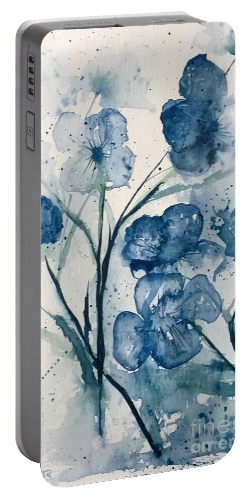 Flowers Portable Battery Charger featuring the painting Painterly Blues by Eunice Miller