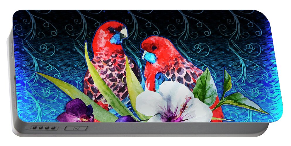Birds Portable Battery Charger featuring the digital art Paired Parrots by Digital Art Cafe