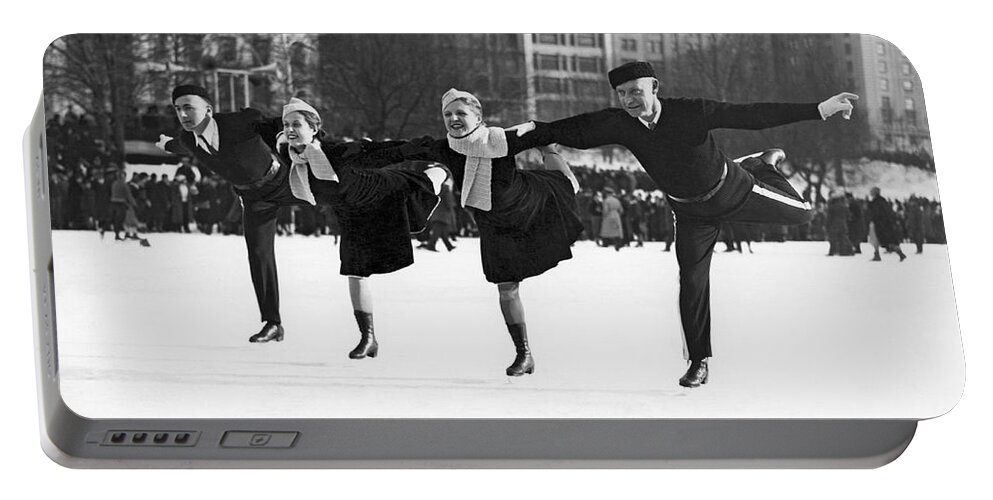 Central Park Portable Battery Charger featuring the photograph Pairs Skating In Central Park by American School