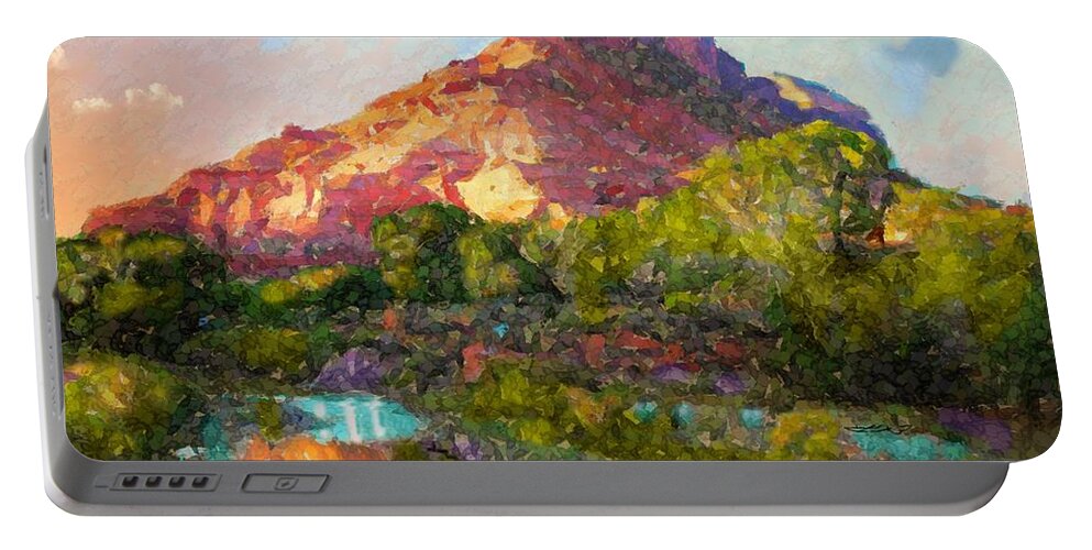 Iconic Sandstone Palisade Over Delores River Gateway Colorado Hwy 141 Portable Battery Charger featuring the digital art Palisade at Gateway Colorado by Annie Gibbons