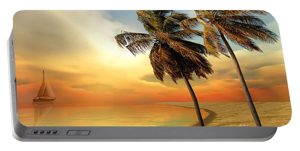 Sailboat Portable Battery Charger featuring the painting Palm Island by Corey Ford