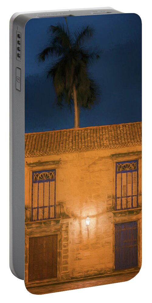 Joan Carroll Portable Battery Charger featuring the photograph Palm Tree Dawn Havana Cuba by Joan Carroll