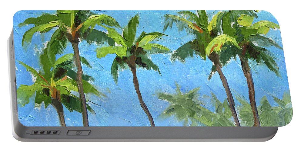  Island Portable Battery Charger featuring the painting Palm Tree Plein Air Painting by K Whitworth