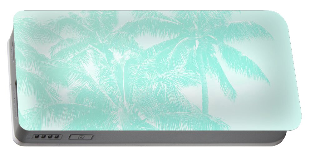 Aloha Portable Battery Charger featuring the photograph Palm Trees Hawaii Tropical Cyan by Sharon Mau