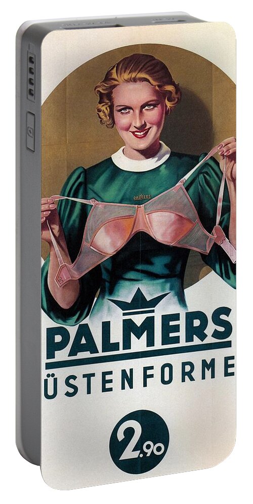 Palmers Portable Battery Charger featuring the mixed media Palmers - Vintage Germany Hosiery Advertising Poster by Studio Grafiikka
