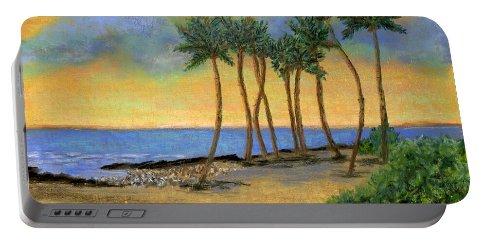 Tropical Portable Battery Charger featuring the painting Palms in Pastel by Ginny Neece