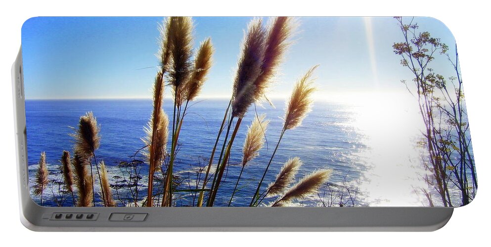 Nature Portable Battery Charger featuring the photograph Pampas Grass and The Pacific 2 by Jodie Marie Anne Richardson Traugott     aka jm-ART