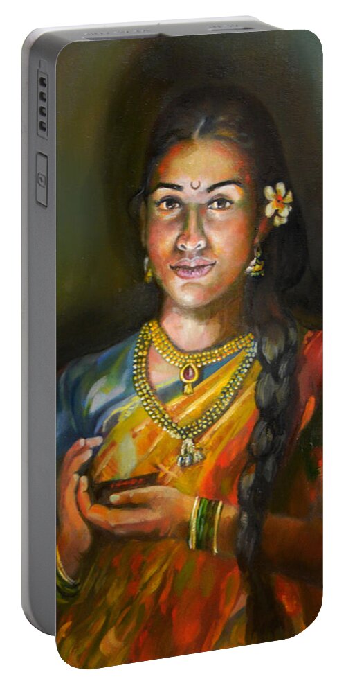 Panchali Portable Battery Charger featuring the painting Panchali by Parag Pendharkar