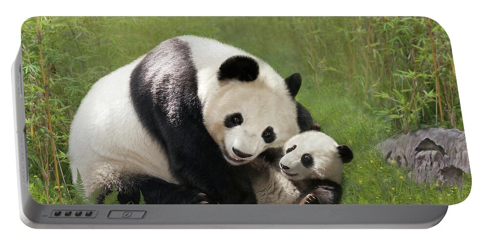 Panda Bear Portable Battery Charger featuring the digital art Panda Bears by Thanh Thuy Nguyen