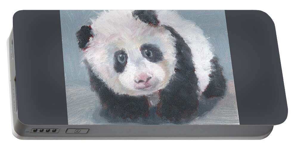 Mini Oil Painting Panda Portable Battery Charger featuring the painting Panda for Panda by Jessmyne Stephenson