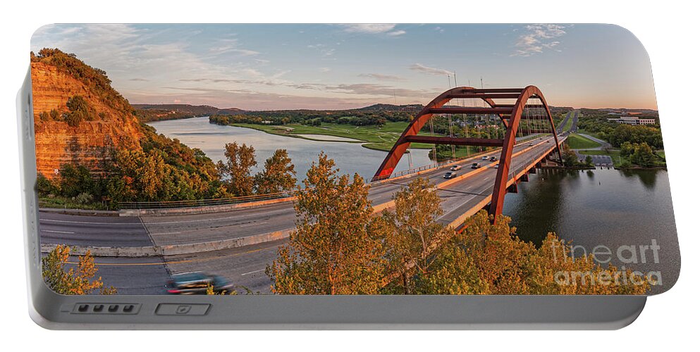 Percy Portable Battery Charger featuring the photograph Panorama of Lake Austin and Texas Hill Country from Highway 360 Overlook - Austin Texas by Silvio Ligutti