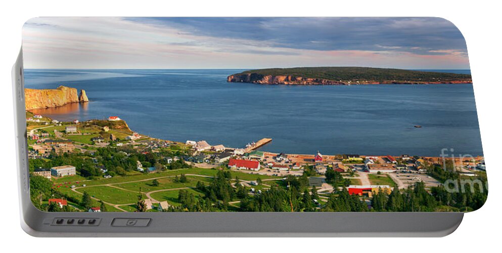 Perce Portable Battery Charger featuring the photograph Panoramic view in Perce Quebec by Elena Elisseeva