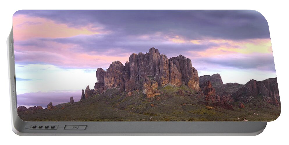 00175205 Portable Battery Charger featuring the photograph Panoramic View Of The Superstition by Tim Fitzharris