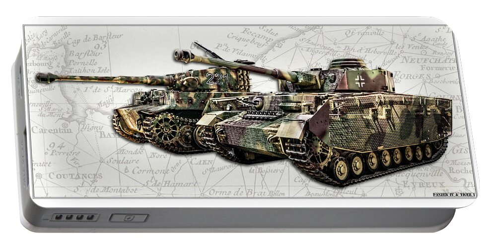 Panzer Vi Portable Battery Charger featuring the photograph Panzer IV and Tiger Tanks W BG by Weston Westmoreland