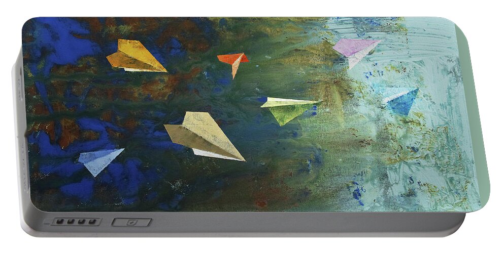 Origami Portable Battery Charger featuring the painting Paper Airplanes by Michael Creese