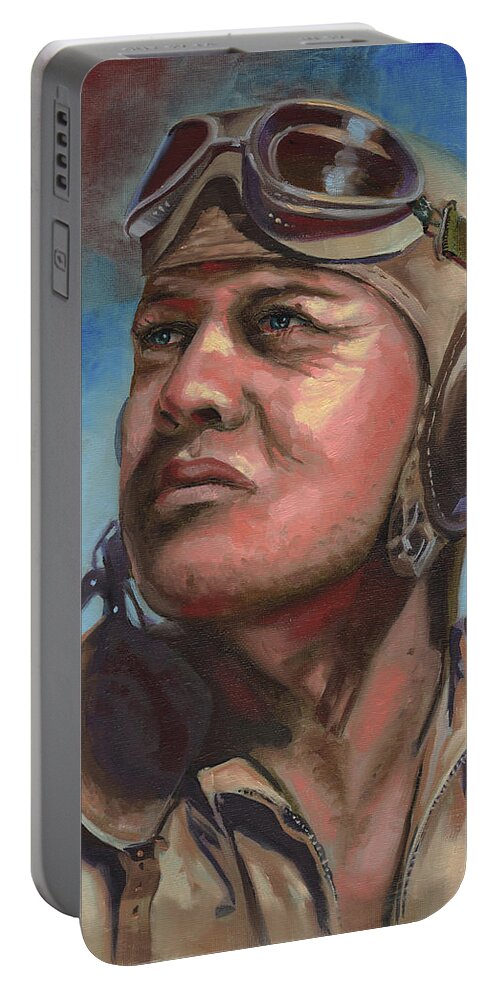 Gregory Pappy Boyington Portable Battery Charger featuring the painting Pappy Boyington by David Bader