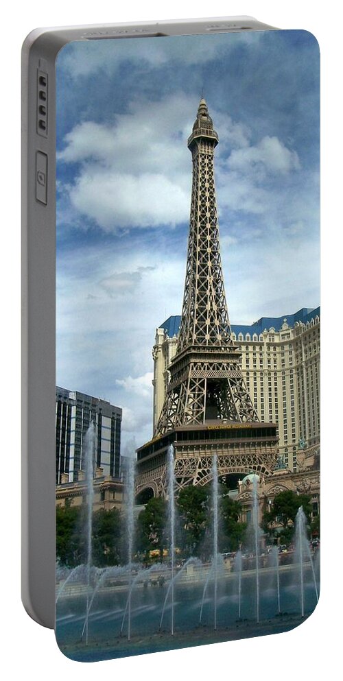 Pars Hotel Portable Battery Charger featuring the photograph Paris Hotel and Bellagio Fountains by Anita Burgermeister