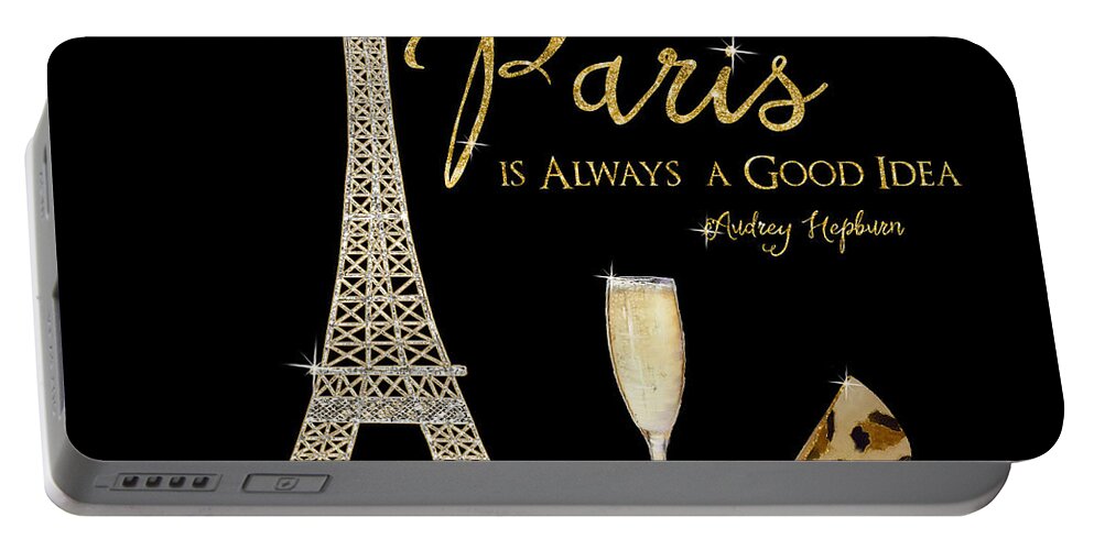 Paris Portable Battery Charger featuring the painting Paris is Always a Good Idea - Audrey Hepburn by Audrey Jeanne Roberts