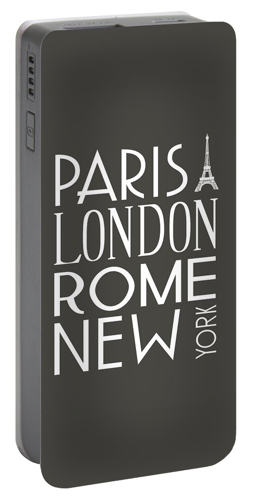 Vintage Portable Battery Charger featuring the digital art Paris, London, Rome and New York Pillow by Jaime Friedman