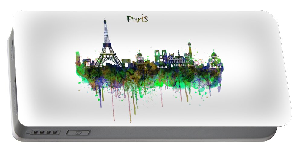 Paris Portable Battery Charger featuring the painting Paris Skyline watercolor by Marian Voicu