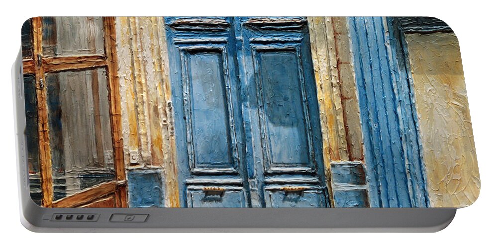 Parisian Doors Portable Battery Charger featuring the painting Parisian Door No.36 by Joey Agbayani