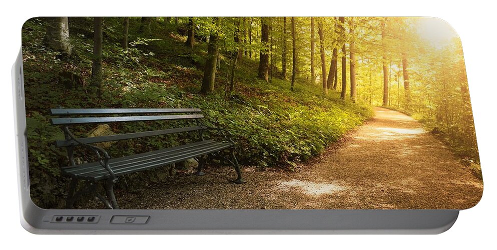 Park Bench Portable Battery Charger featuring the photograph Park Bench In Fall by Chevy Fleet