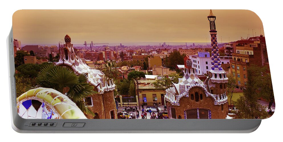 Antonio Gaudi Portable Battery Charger featuring the photograph Park Guell at Sunset in Barcelona by Anastasy Yarmolovich