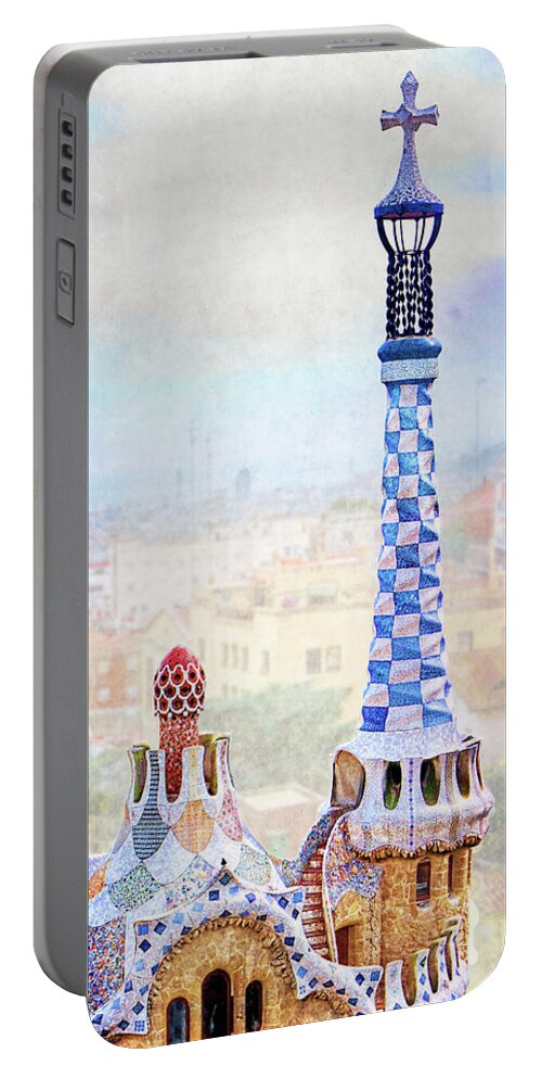 Park Guell Portable Battery Charger featuring the photograph Park Guell candy House Tower - Gaudi by Weston Westmoreland