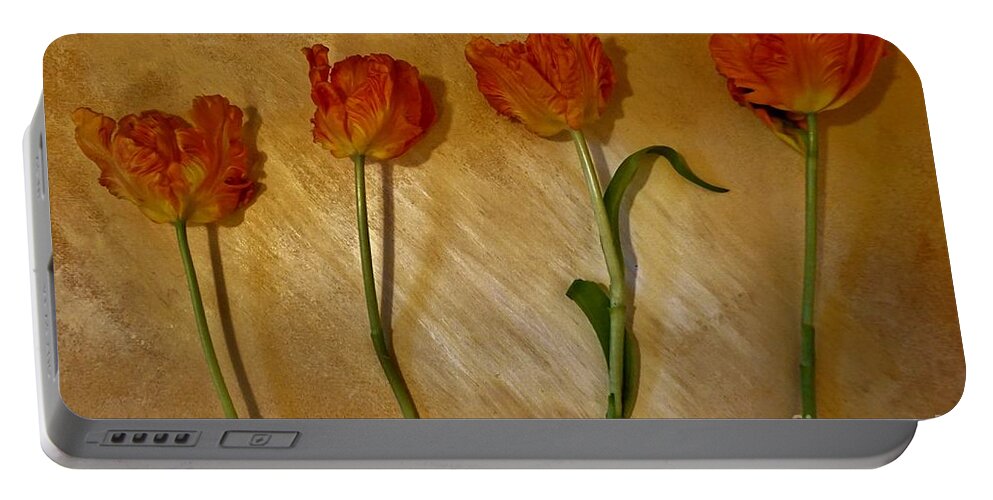 Photo Portable Battery Charger featuring the photograph Parrot Tulip Love Line by Marsha Heiken
