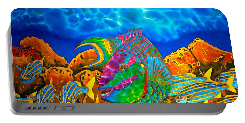 Stoplight Parrotfish Portable Battery Charger featuring the painting Parrotfish and smallmouth grunt by Daniel Jean-Baptiste