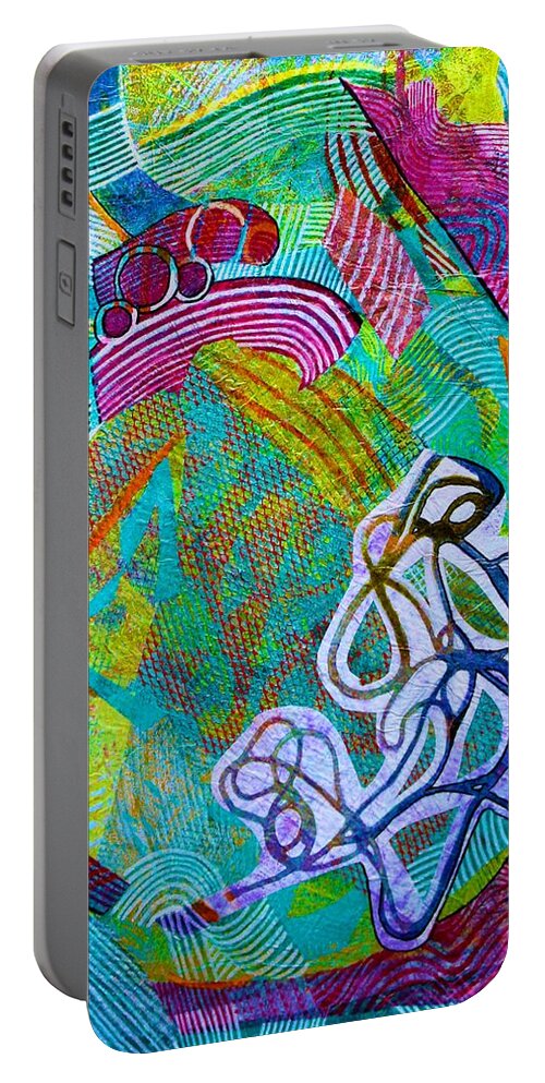 Monotype Collage Portable Battery Charger featuring the painting Parsifal by Polly Castor