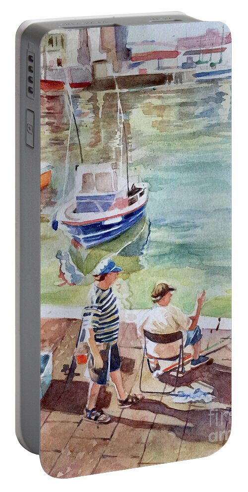Watercolor Portable Battery Charger featuring the painting Partie de Peche by Francoise Chauray