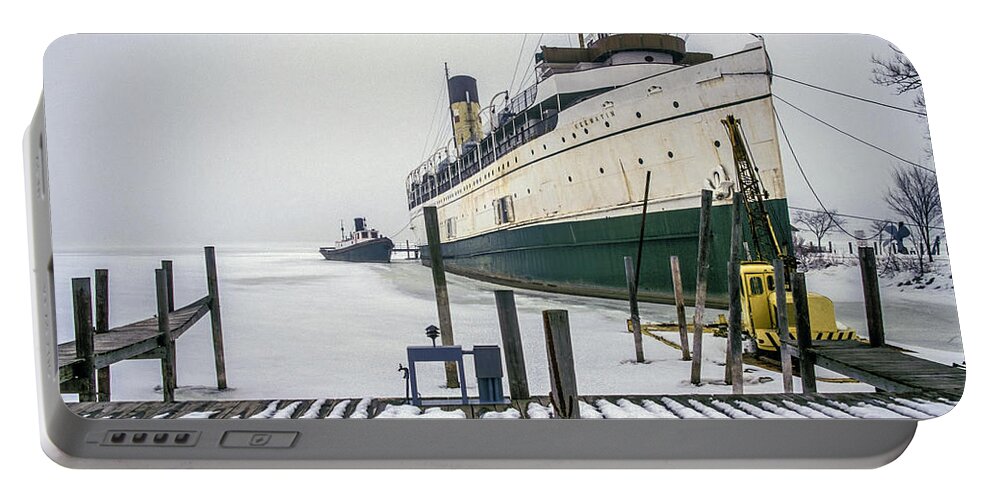 Travel Portable Battery Charger featuring the photograph Passenger Liner SS Keewatin in Winter Dock by Randall Nyhof