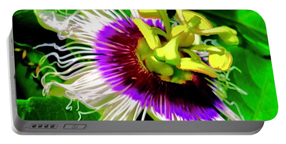 Passion Flower 3 Uplift Purple Radiating Portable Battery Charger featuring the photograph Passion Flower 3 Uplift by Joalene Young