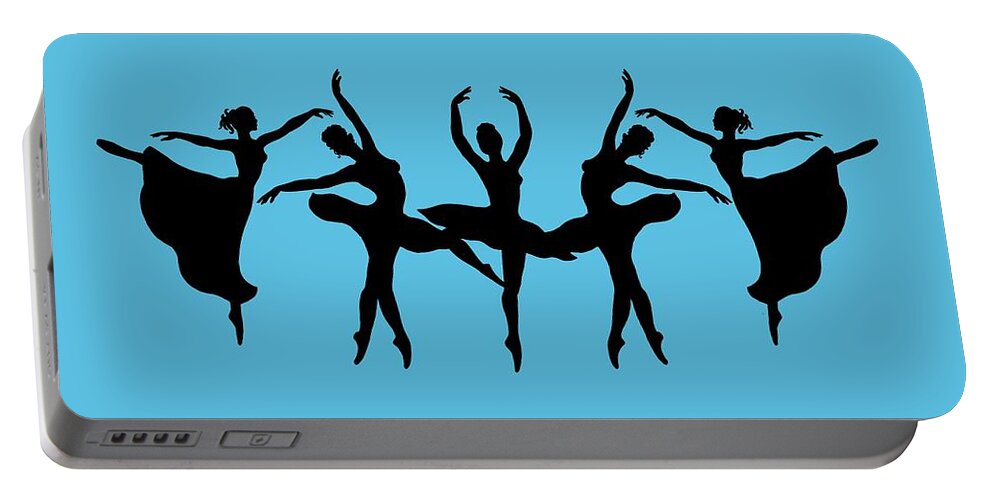 Blue Portable Battery Charger featuring the painting Passionate Dance Ballerina Silhouettes by Irina Sztukowski