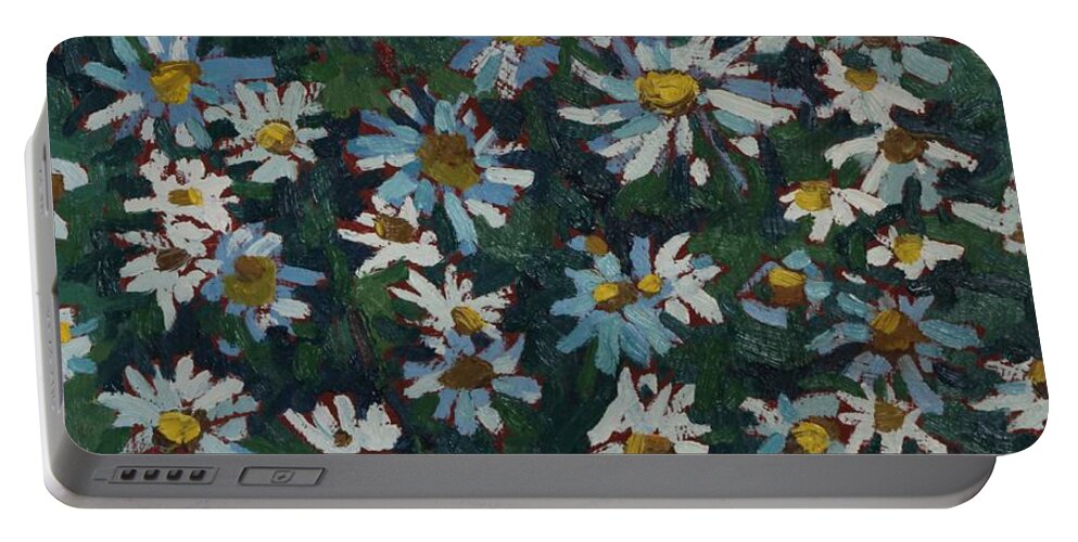 1953 Portable Battery Charger featuring the painting Past Prime Daisies by Phil Chadwick