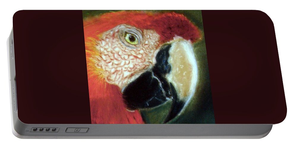 Macaw Portable Battery Charger featuring the pastel Pastel of Red on the Head by Antonia Citrino