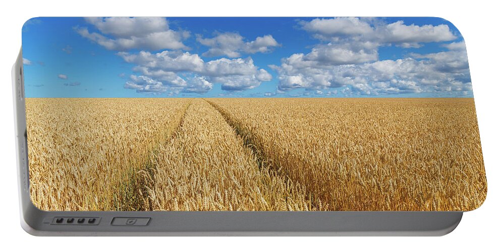 Agricultural Portable Battery Charger featuring the photograph Path in a golden wheat field by GoodMood Art