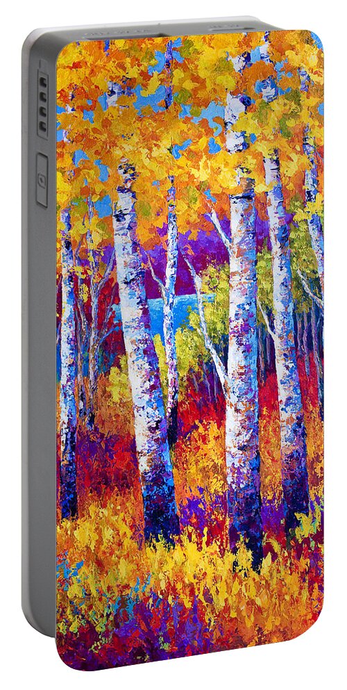 Birch Portable Battery Charger featuring the painting Path to the Lake by Marion Rose