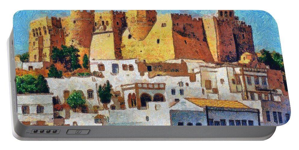 Rossidis Portable Battery Charger featuring the painting Patmos by George Rossidis