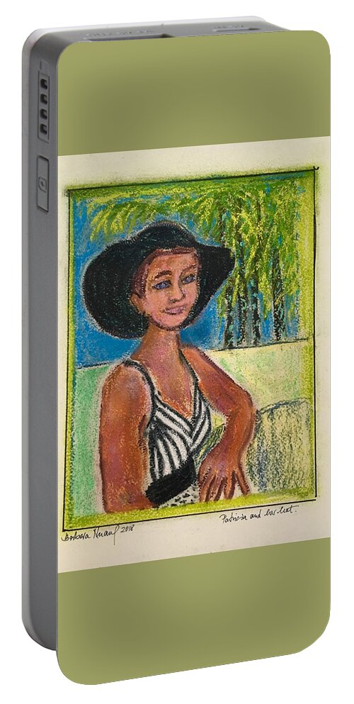 Portrait Of A Lady In Black Hat Portable Battery Charger featuring the painting Patricia and her hat by Barbara Anna Knauf