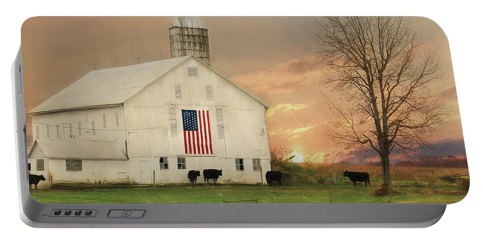 Barn Portable Battery Charger featuring the photograph Patriotic Cattle Farm by Lori Deiter