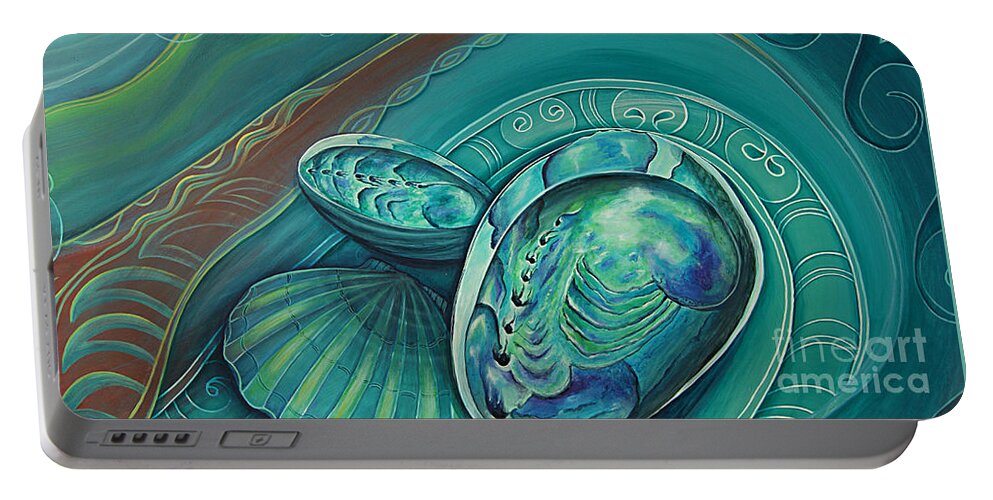 Paua Portable Battery Charger featuring the painting Paua Seabed by Reina Cottier by Reina Cottier