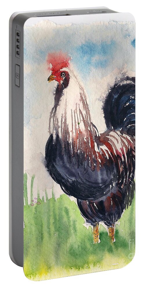 Rooster Portable Battery Charger featuring the painting Paunchy rooster by Asha Sudhaker Shenoy