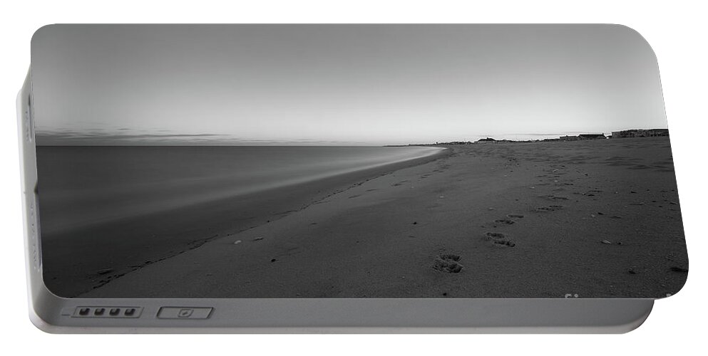 Beach Portable Battery Charger featuring the photograph Paw Prints BW by Michael Ver Sprill
