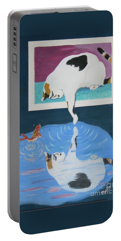 Calico Kitty Portable Battery Charger featuring the painting Paws and Effect by Phyllis Kaltenbach