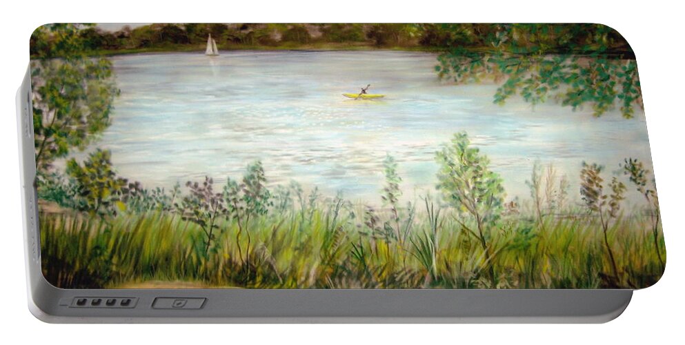 Paynes Prairie Portable Battery Charger featuring the pastel Paynes Prairie Lake by Larry Whitler